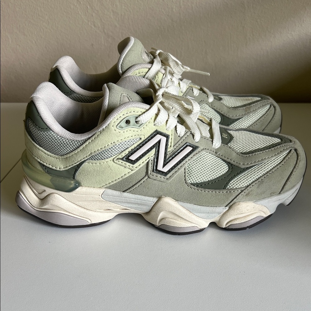 New Balance Olive and White Athletic Shoes